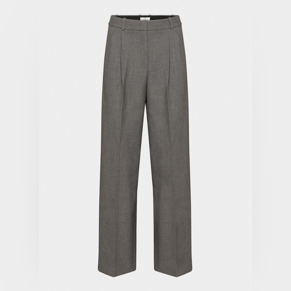 Aritzia Babaton Grey Gray High Waisted Rise Wide Leg Pleated Pants w/ Belt Loops - Picture 7 of 16